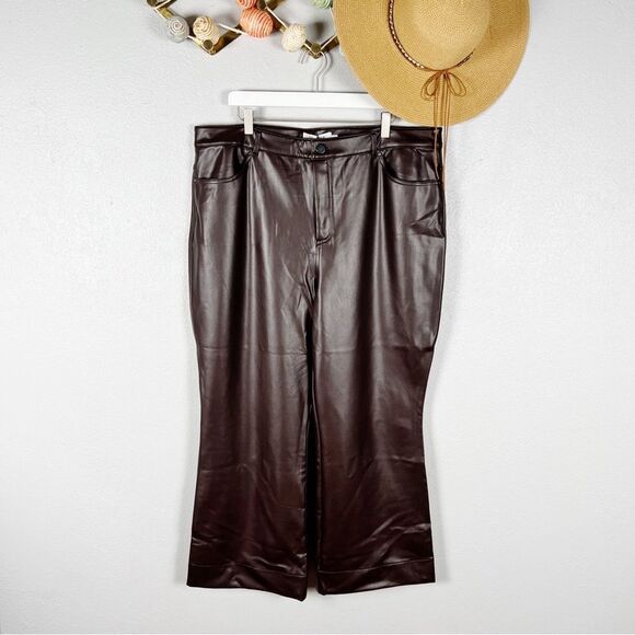 NWT M.M Lafleur The Archie Pant Vegan Leather Cropped Bootcut Brown Size 18 - Picture 8 of 9